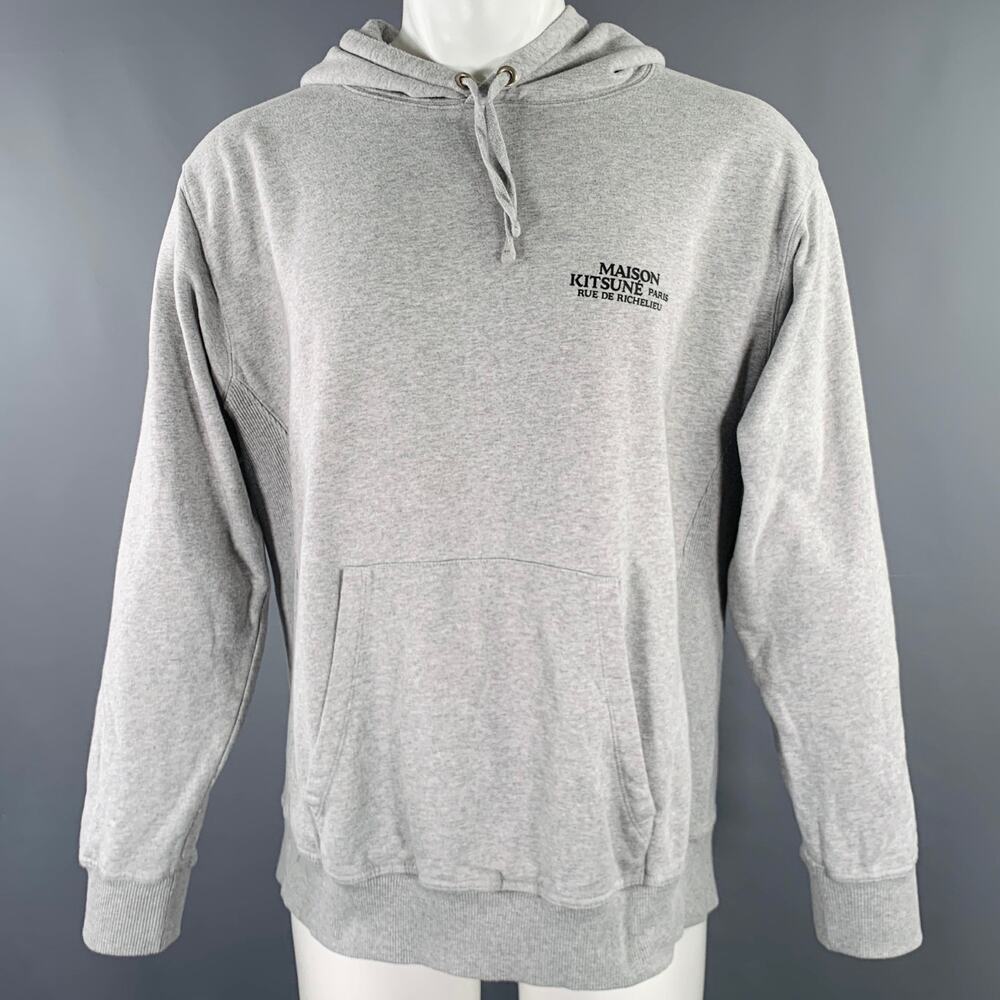 MAISON KITSUNE Size M Heather Grey Black Cotton Hooded Sweatshirt